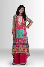 Multicolor Block Print Suit with Handwork Neck - Festive & Stylish