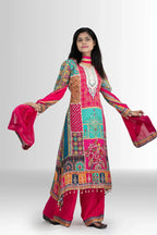 Multicolor Block Print Suit with Handwork Neck - Festive & Stylish