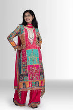Multicolor Block Print Suit with Handwork Neck - Festive & Stylish
