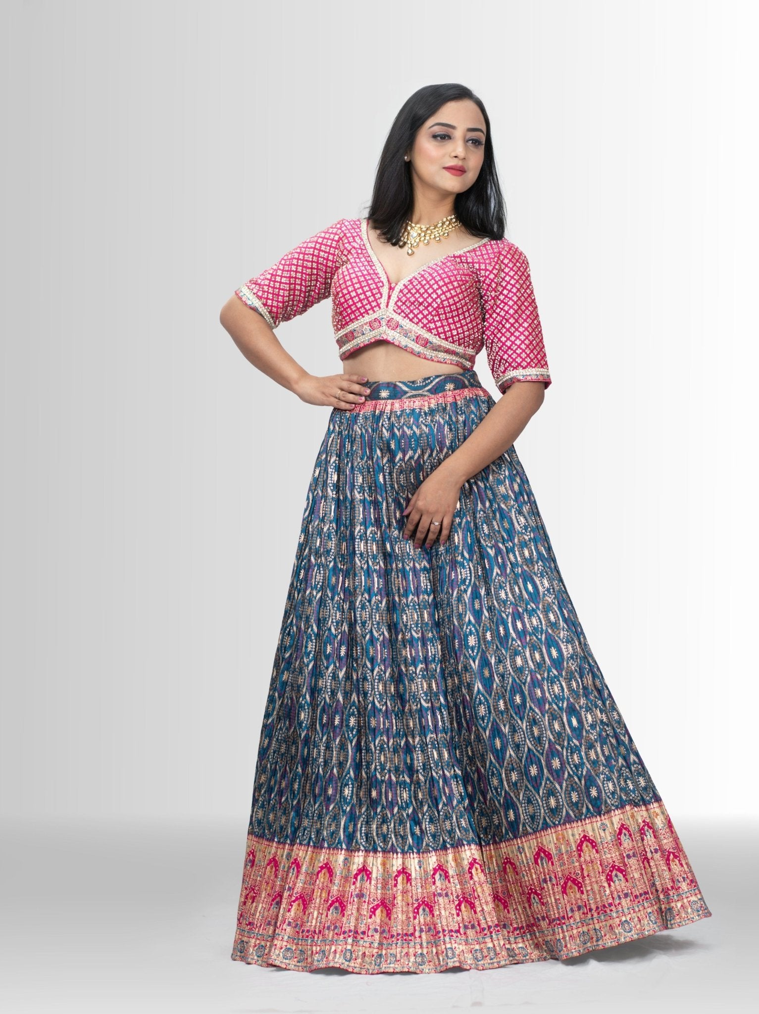 Designer Nilambari Banarasi lehenga with blouse and dupatta