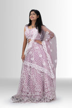 Elegant Pink Lehenga with 3D Floral Embroidery
