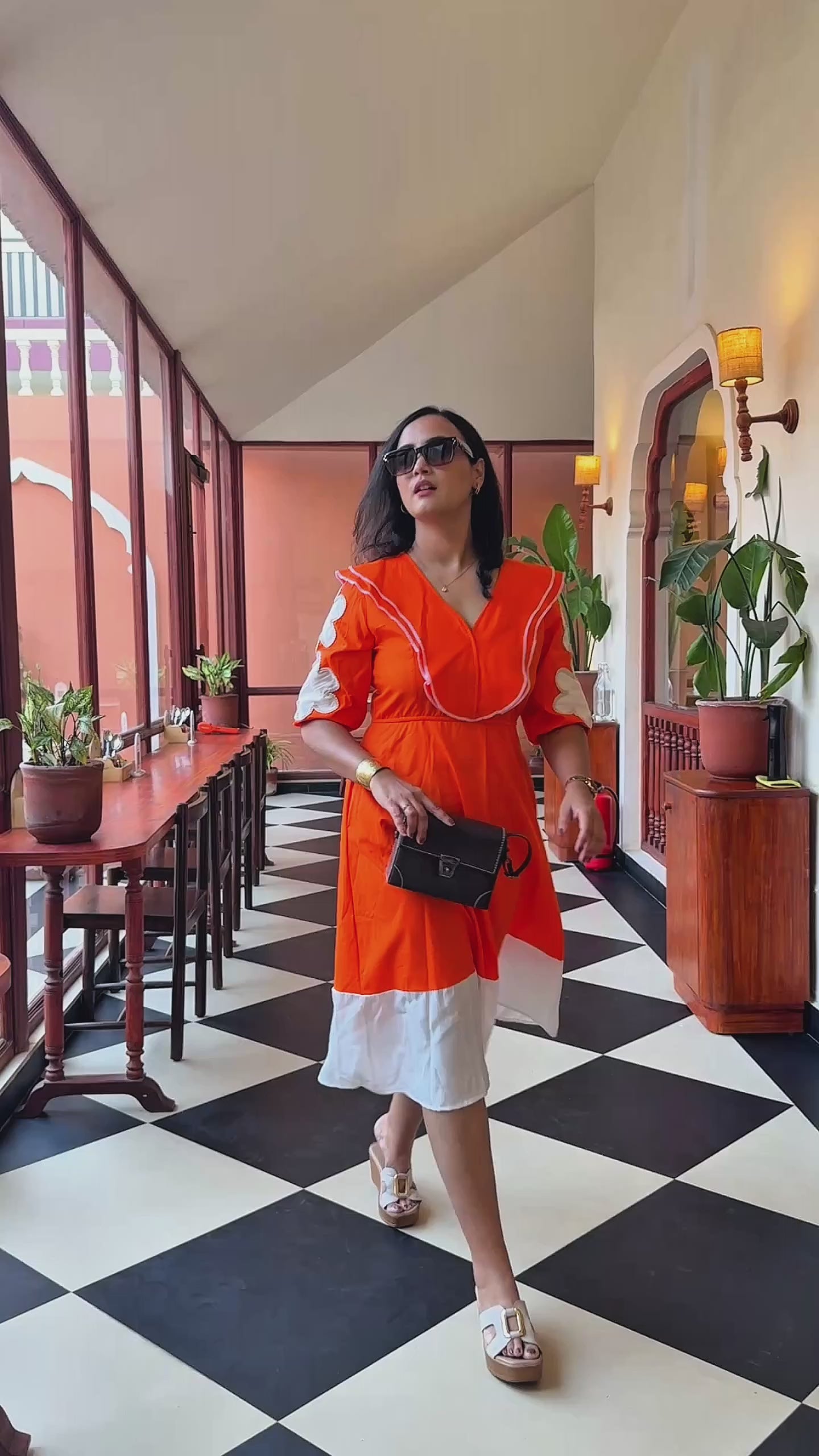 Orange & White Midi Dress