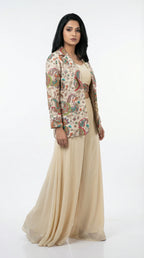 A stylish pose showing the complete modern jacket suit look, perfect for a sophisticated office party or day event.