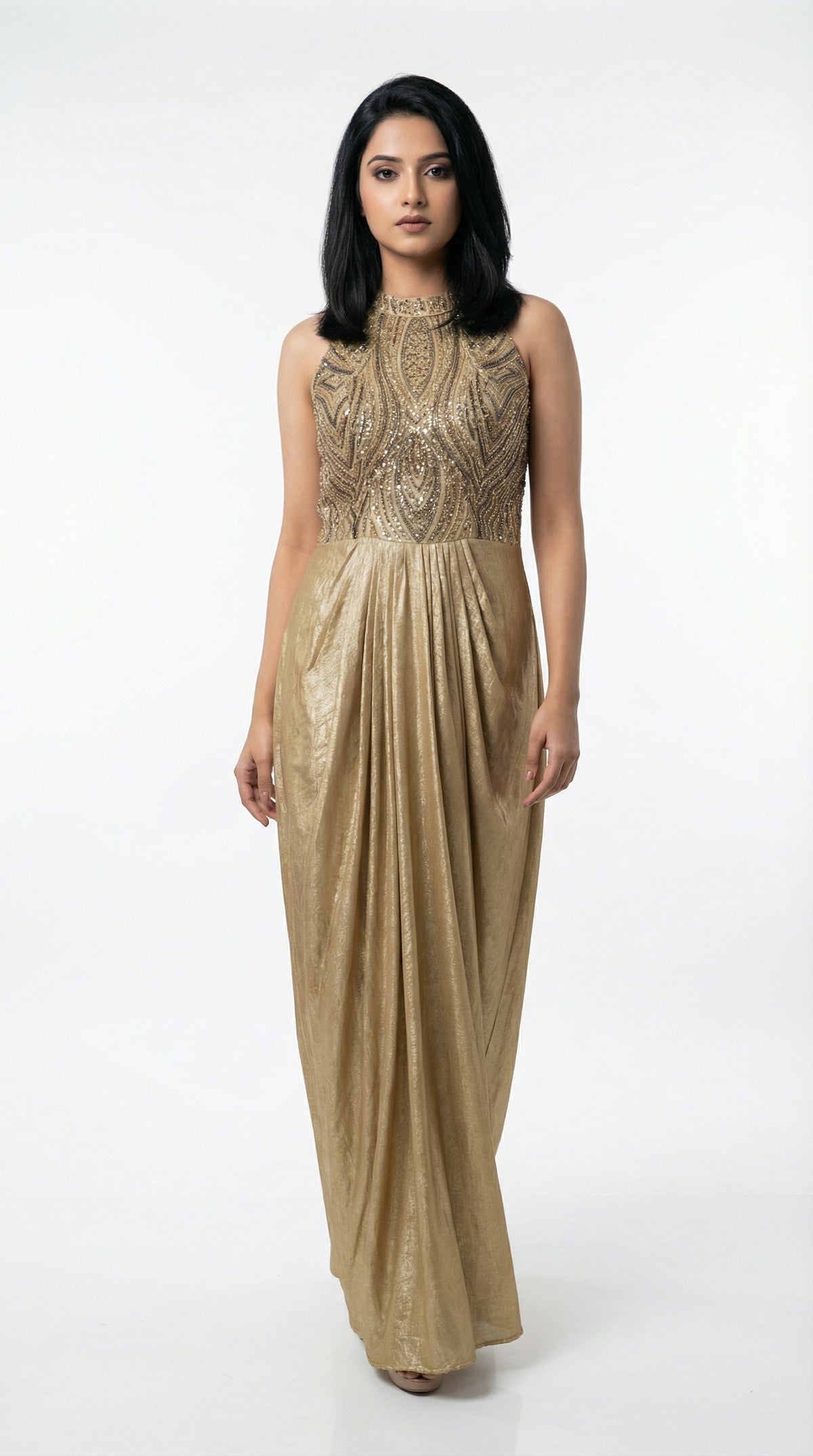 Golden Sequin Gown | Halter Neck Party Wear Rosio Rosio House Golden Sequin Gown | Halter Neck Party Wear Rosio Rosio House