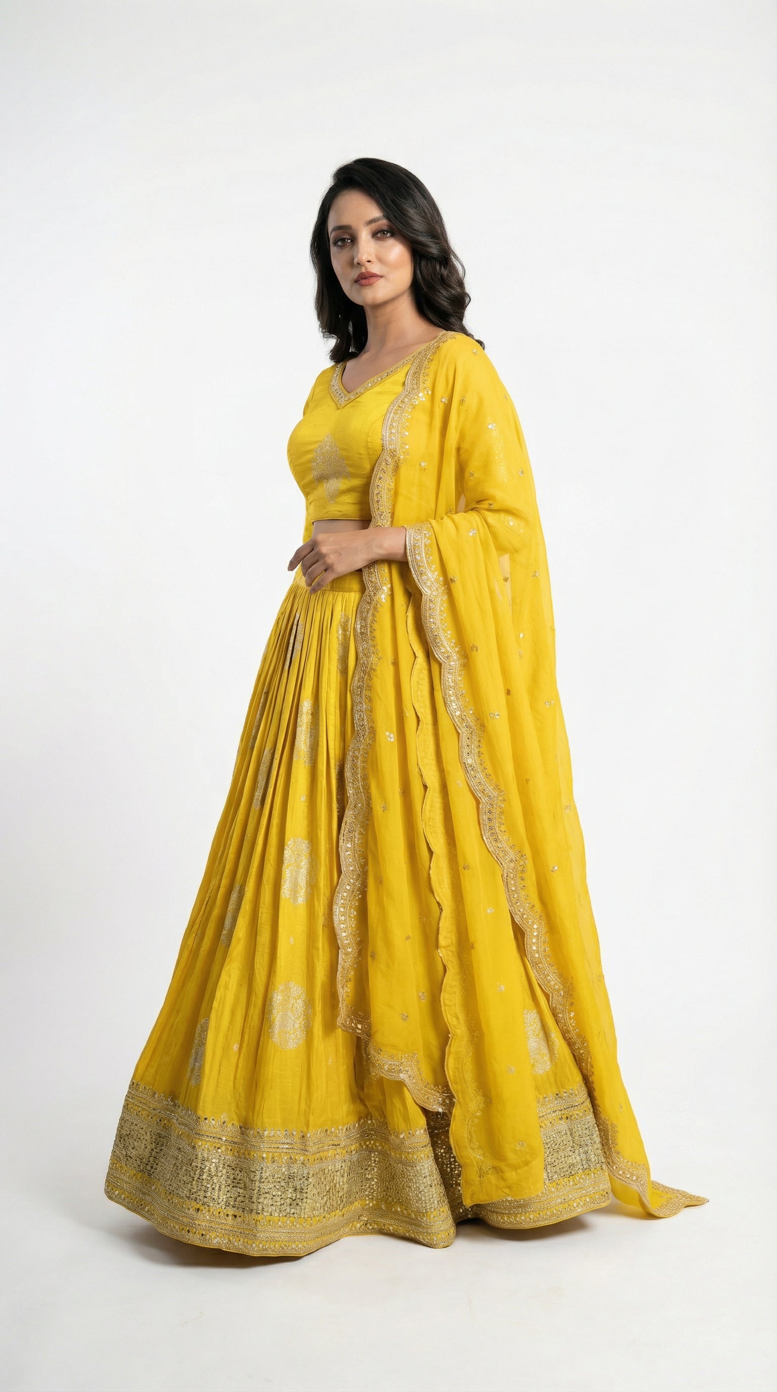 Women wearing yellow banasri lehenga