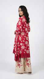 A stylish pose showing the breezy silhouette of the kaftan set, perfect for summer resort wear or casual parties.