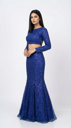 Detail of the fish cut lehenga skirt, highlighting how it hugs the hips and flares at the bottom with heavy sequin work.
