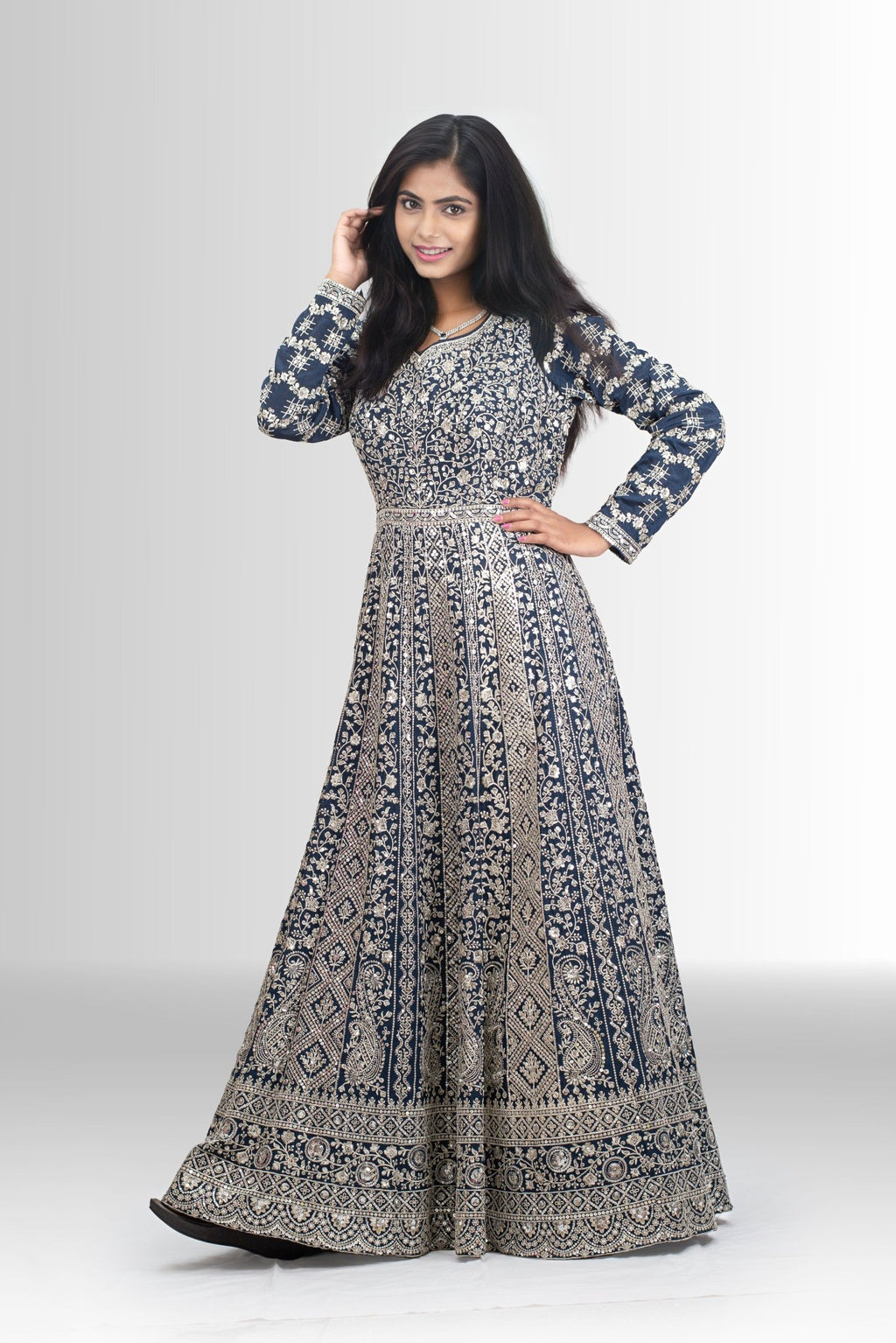 Royal Blue Full Embroidered Anarkali - Timeless Elegance