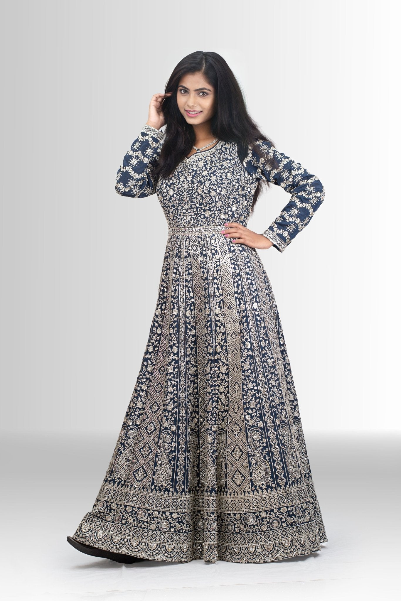 Royal Blue Full Embroidered Anarkali - Timeless Elegance