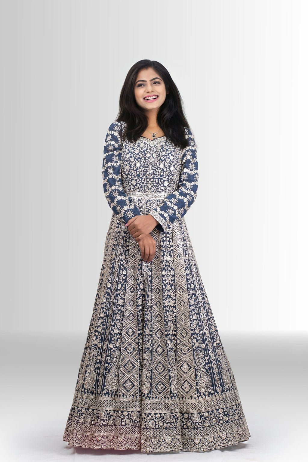 Royal Blue Full Embroidered Anarkali - Timeless Elegance