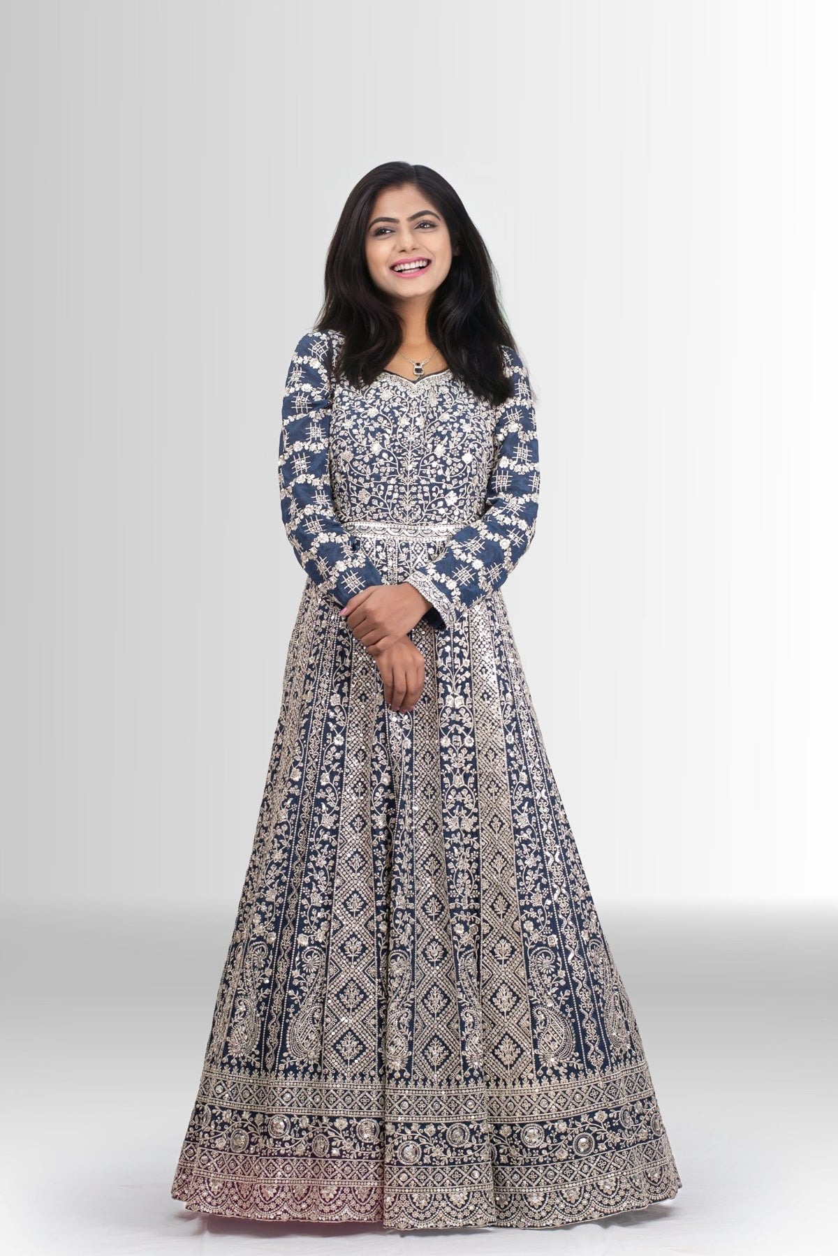 Royal Blue Full Embroidered Anarkali - Timeless Elegance