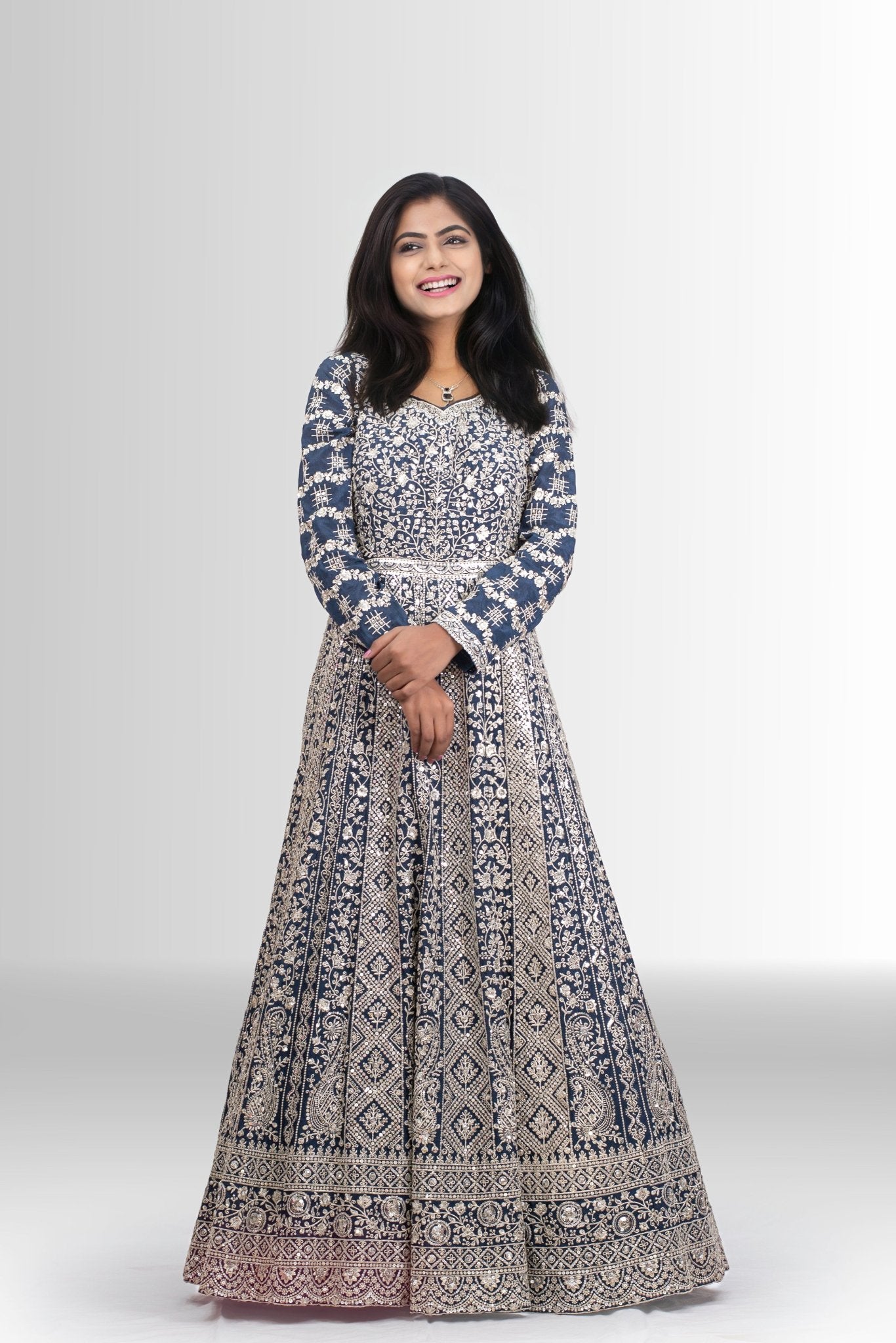 Royal Blue Full Embroidered Anarkali - Timeless Elegance