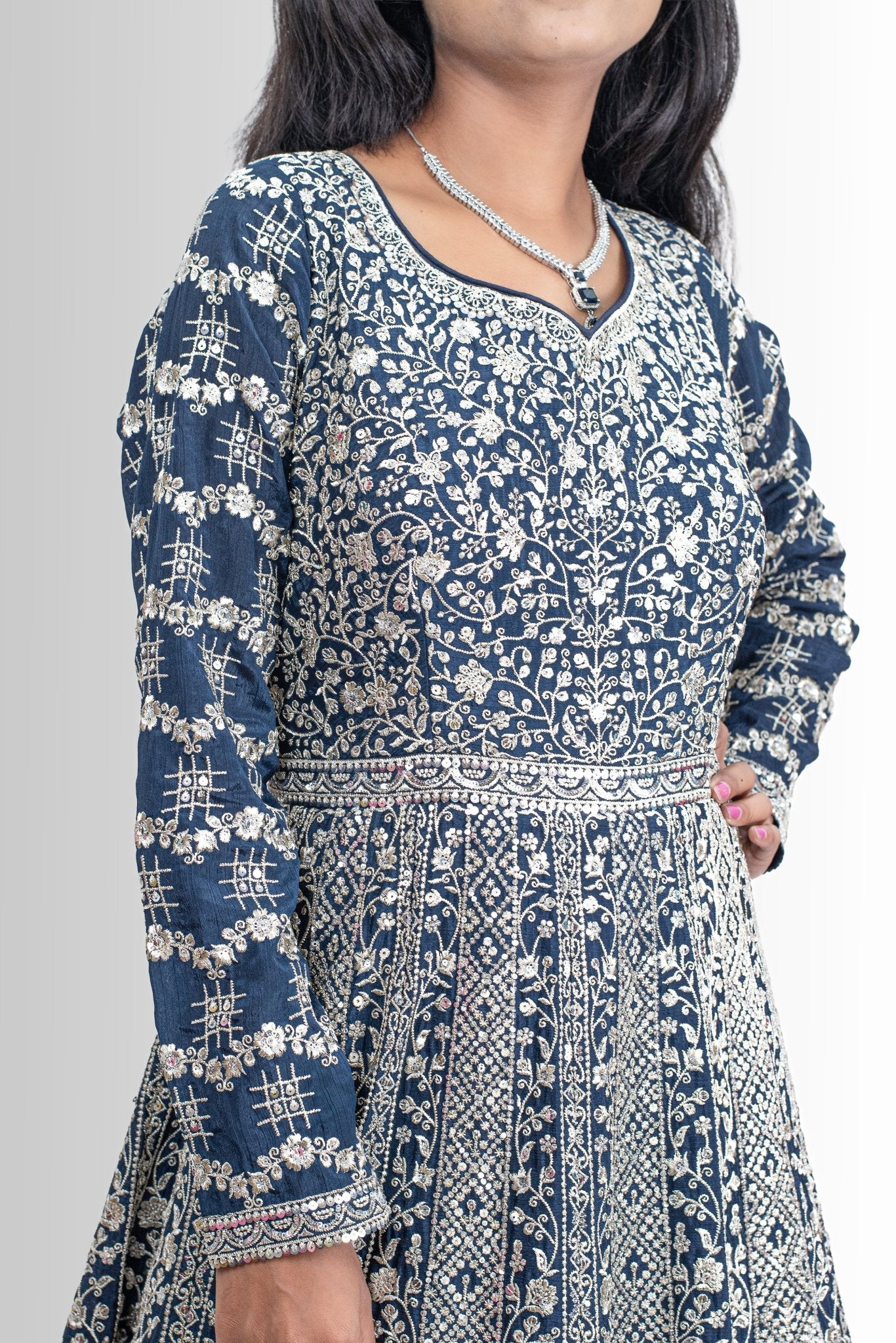 Royal Blue Full Embroidered Anarkali - Timeless Elegance
