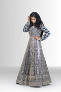 Full zari handwork blue gown for women