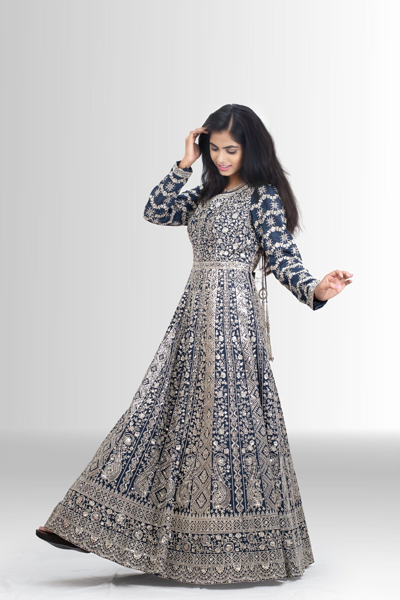 Royal Blue Full Embroidered Anarkali - Timeless Elegance
