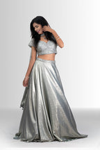 Designer silver sequin lehenga with shimmer embroidery – Rosio House