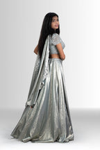 Silver sequin lehenga with blouse and dupatta – Rosio House designer wear