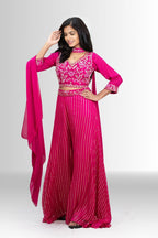 Stunning Pink Handwork Indo Western Crop Top & Palazzo Set