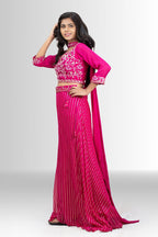 Stunning Pink Handwork Indo Western Crop Top & Palazzo Set