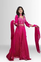Stunning Pink Handwork Indo Western Crop Top & Palazzo Set