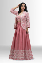 Stylish Pink Embroidered Jacket Style Indo Western Lehenga Set
