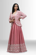 Women pink indo western dress with handwork and jacket