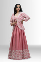 Women pink indo western dress with handwork and jacket