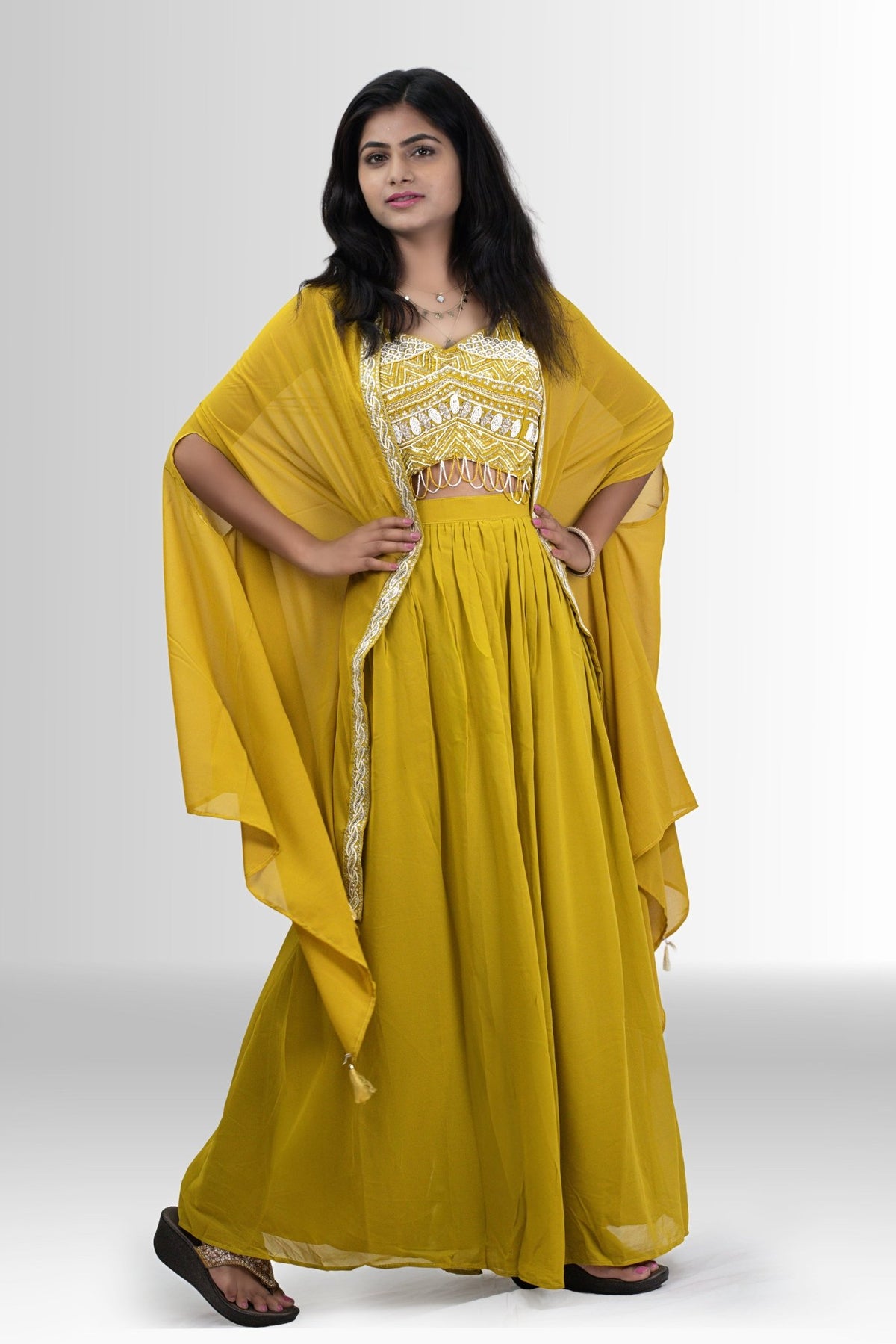 mustard yellow indo western dress Mustard Crepe Silk Jacket Style Indo Western Dress