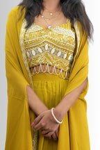Vibrant Mustard Yellow Handwork Indo western